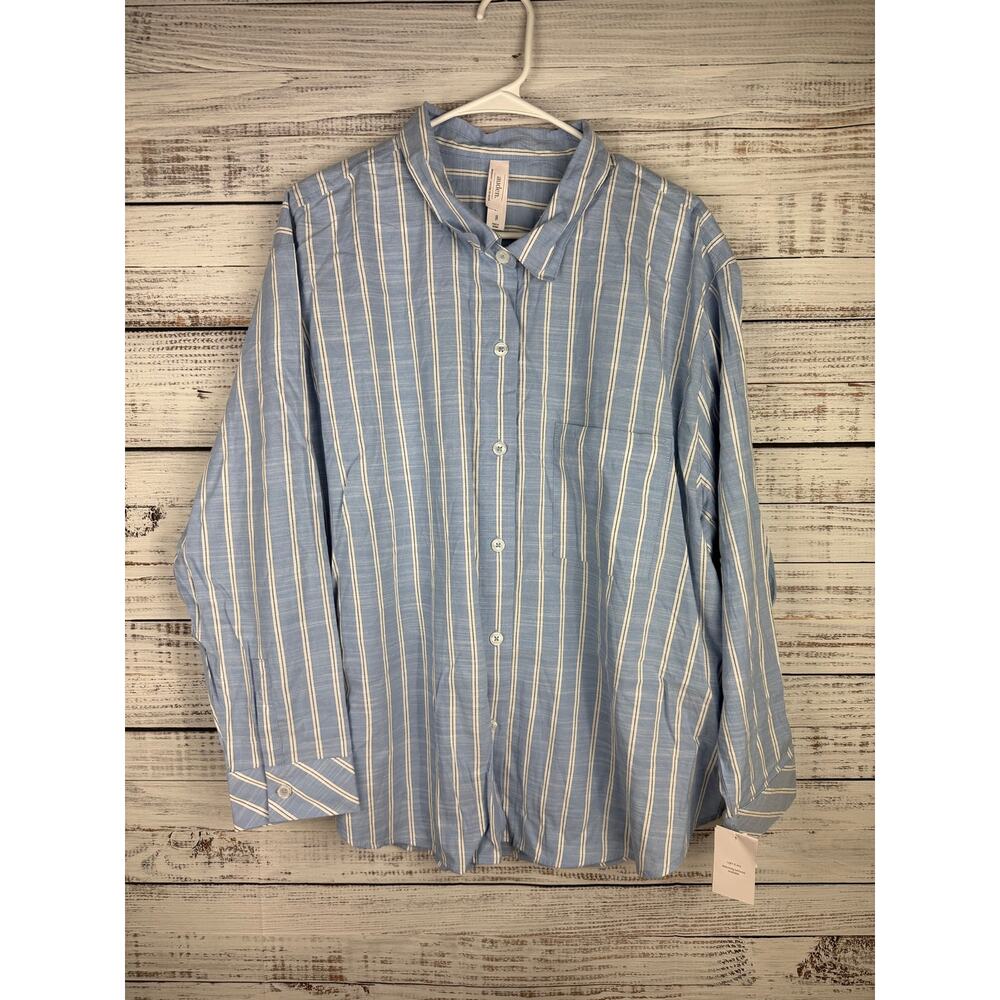 Auden Light Blue Stripe Cotton Sleep Pajama Top Button Down NEW XXL Classic